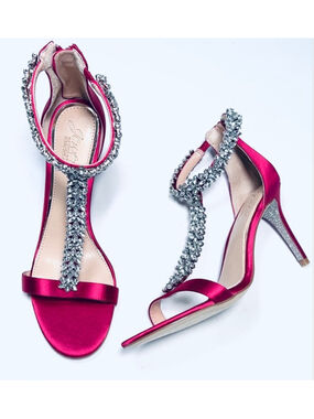 Jewel Badgley Mischka Womabs Heels Fuchsia Silver Rhinestone Evening Heels 8